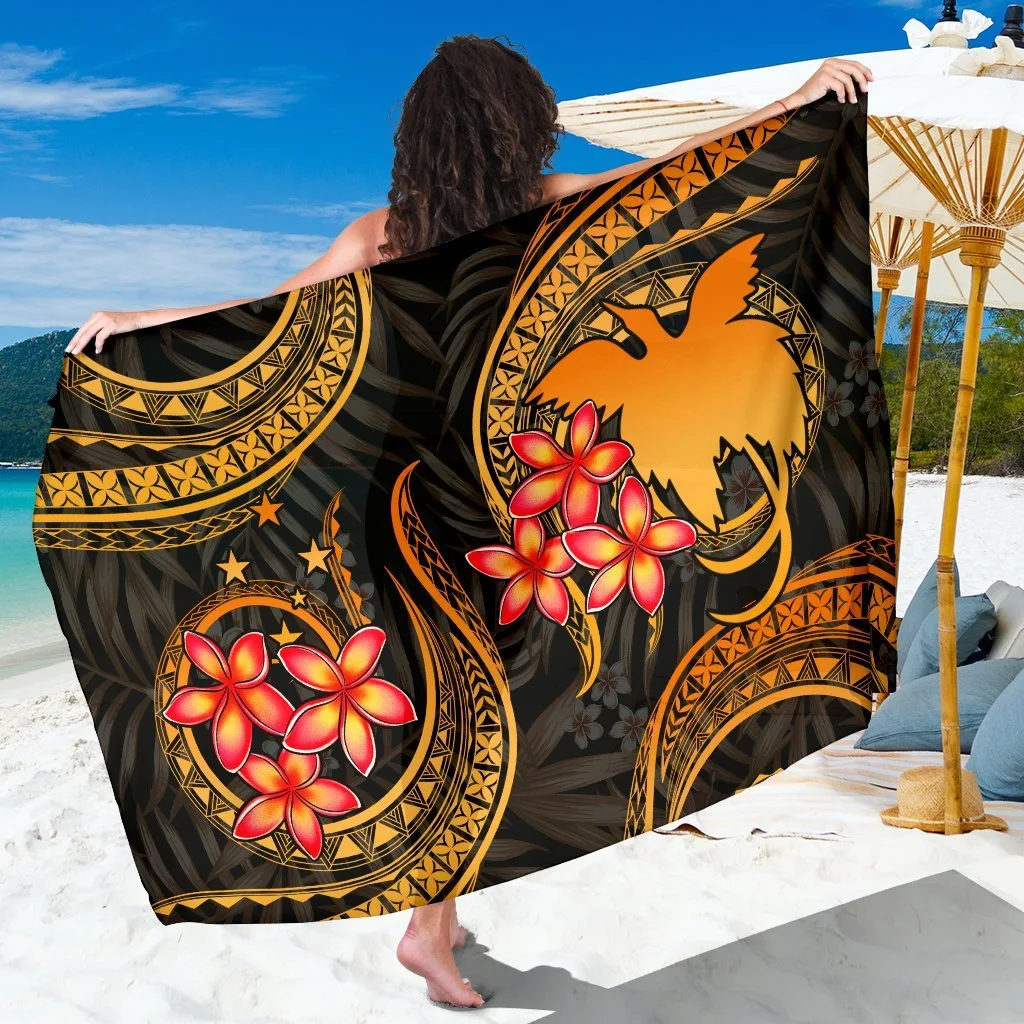 Gold Plumeria Print Sarong South Pacific Tropical Beach Wrap Dress Wholesale Pareo - main view