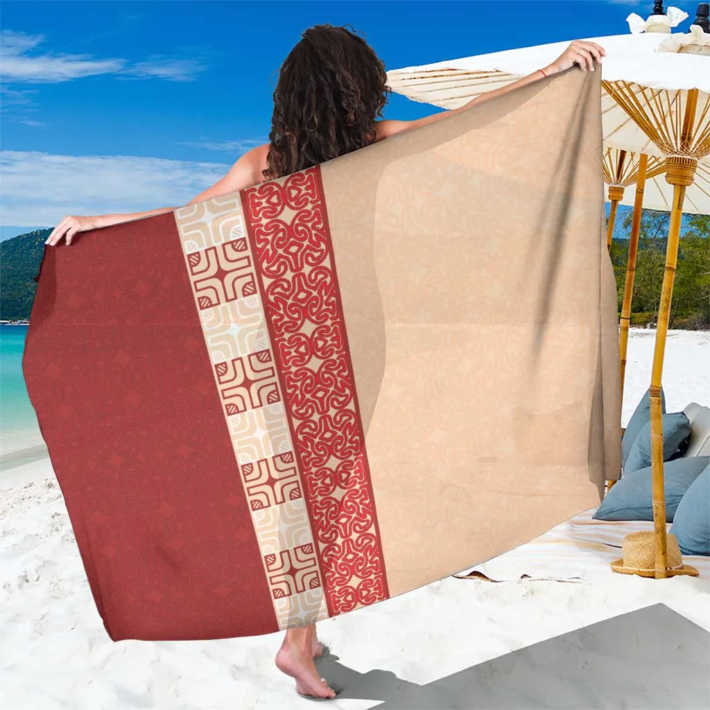 White Papua New Guinea Oro Tapa Pattern Print Sarong South Pacific Tribal Beach Wrap Wholesale Pareo - main view