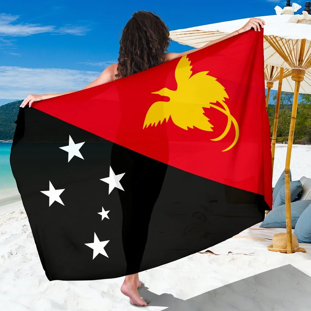 Red Black Papua New Guinea Flag Tribal Print Sarong South Pacific Island Beach Wrap Wholesale Pareo - main view