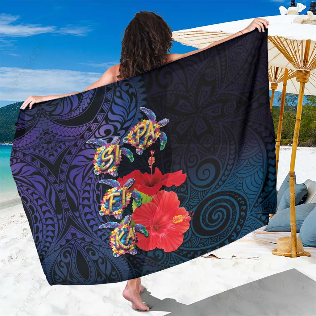 Navy Polynesian Sarong with Turtles Hibiscus Plumeria Print Beach Wrap Pareo Wholesale Custom - main view