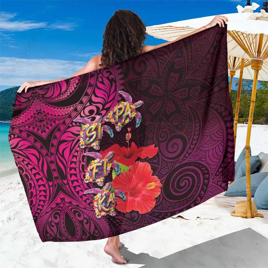 Pink Viscose Rayon Sarong with Turtles Hibiscus Plumeria Polynesian Art Tattoo Beach Wrap Wholesale Pareo - main view