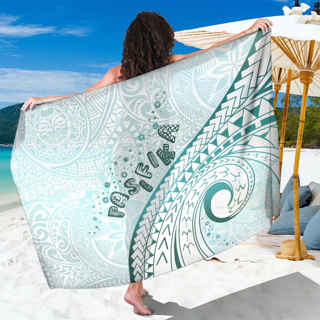 Teal Tribal Pattern Geometric Print Sarong Polynesian Style Beach Wrap Cover Up for Resort Wholesale Pareo - main view