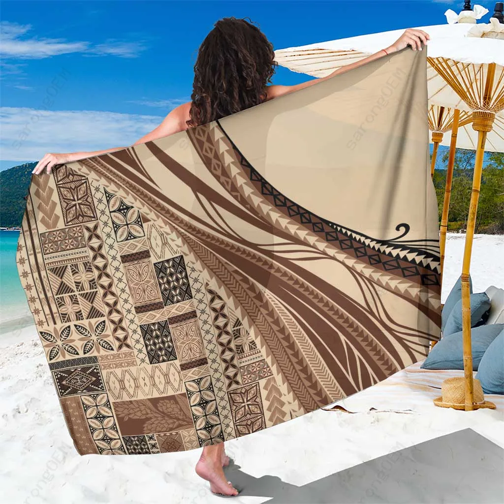 Red Samoa Siapo Malu Tattoo Turtle Hibiscus Print Sarong Polynesian Beach Wrap Wholesale Pareo - main view