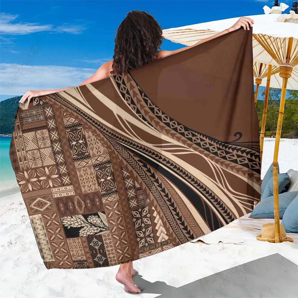 Red Samoa Siapo Malu Tattoo Inspired Sarong Rayon Beach Wrap Polynesian Resort Cover Up Wholesale Pareo - main view