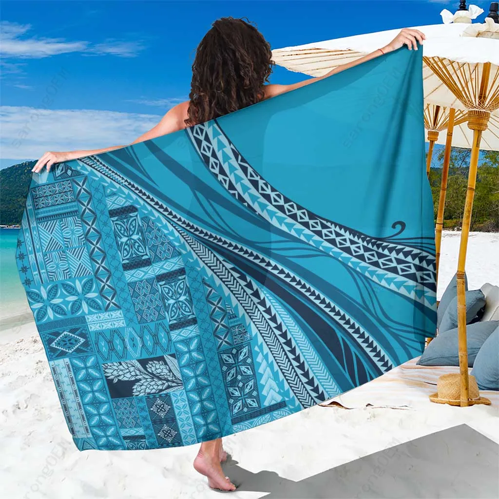 Red Samoa Siapo Malu Tattoo Floral Sarong Beach Wrap Polynesian Island Resort Cover Up Wholesale Pareo - main view