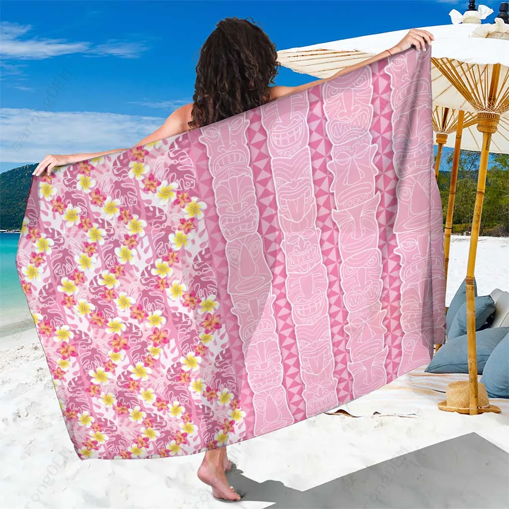 Pastel Magenta Plumeria Tiki Tropical Print Sarong Aloha Hawaii Beach Wrap Pareo Wholesale - main view