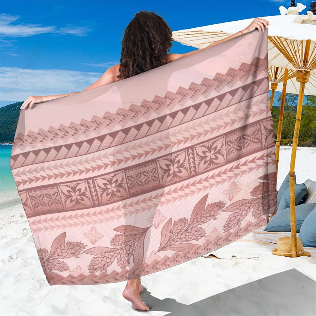 Pastel Pink Samoa Siapo Teuila Flowers Floral Print Sarong Polynesian Beach Wrap Wholesale Pareo - main view