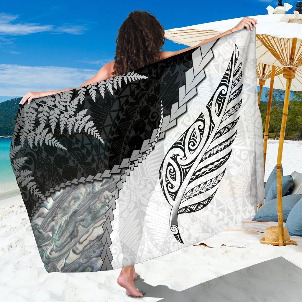 White Paua Shell Maori Silver Fern Print Sarong Polynesian Island Beach Wrap Pareo Wholesale - main view