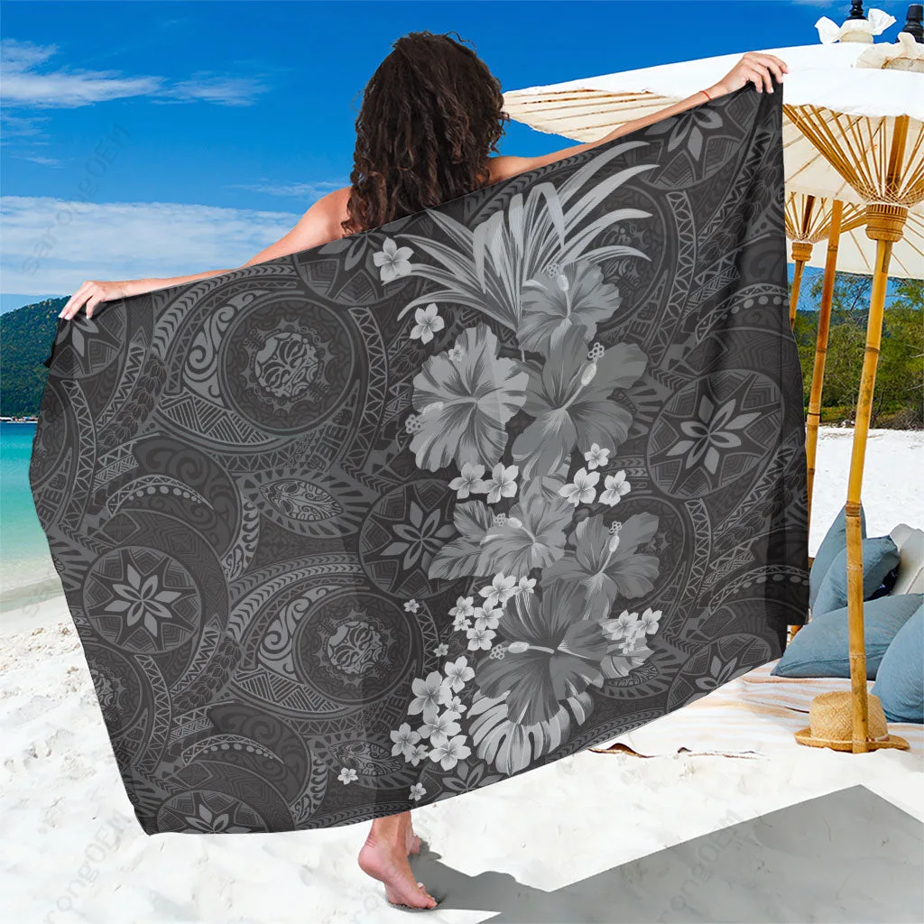 Yellow Hibiscus Floral Tribal Polynesian Print Sarong Hawaii Tropical Beach Wrap Pareo Wholesale - main view