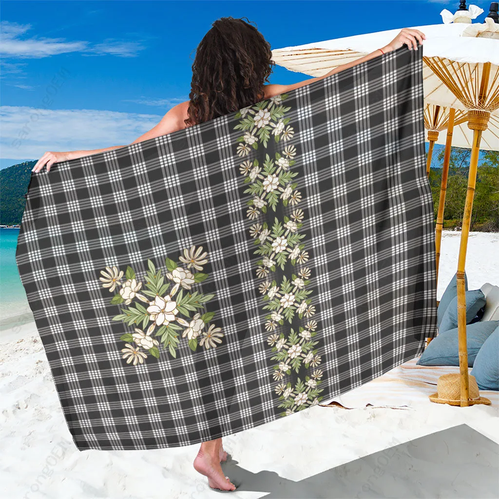 Green Leaves Hawaiian Palaka Squares Maile Leaf Floral Sarong Tropical Beach Wrap Wholesale Pareo - main view
