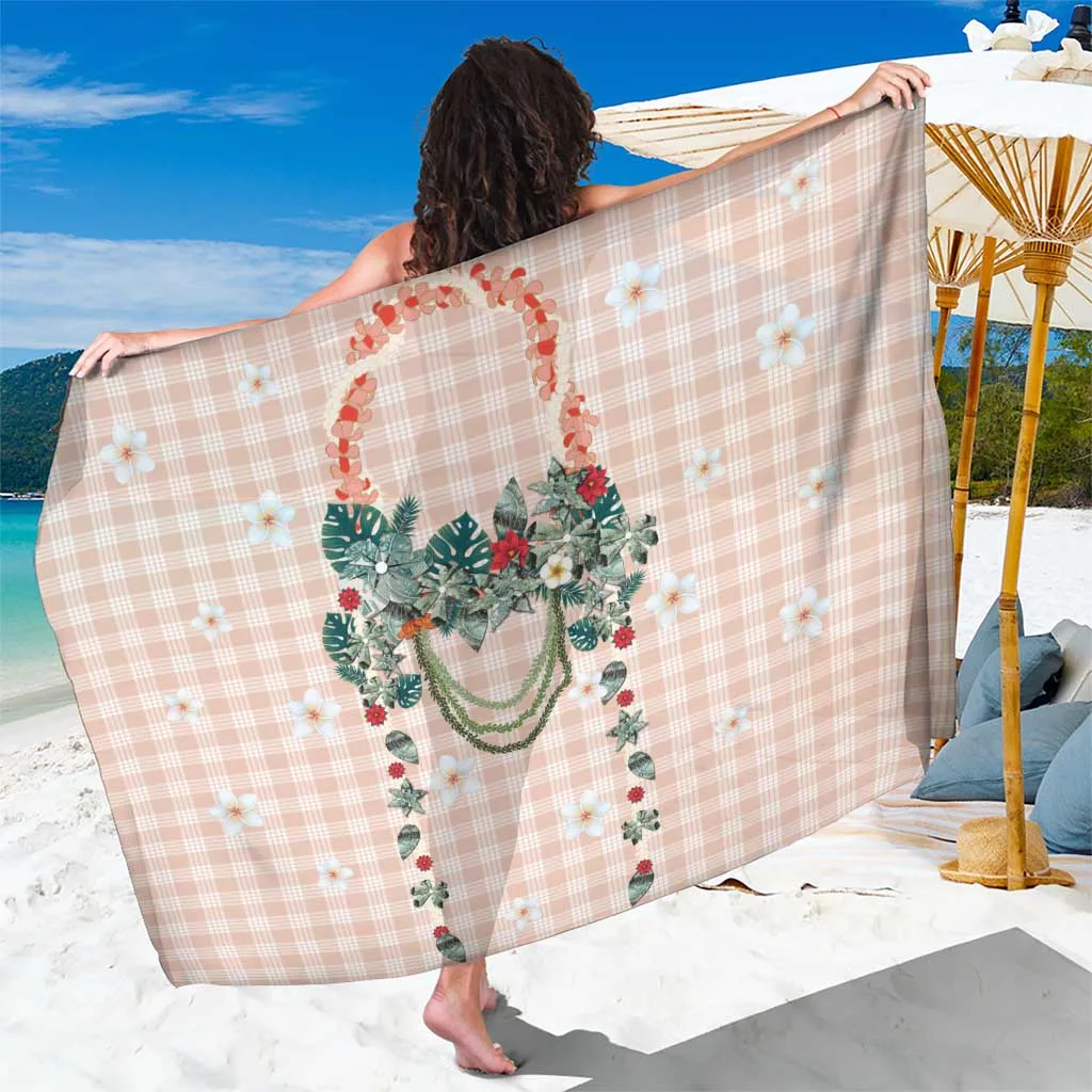 Peach Hawaiian Palaka Sarong with Kukui Nut Money Lei Tropical Island Beach Wrap Wholesale Pareo - main view