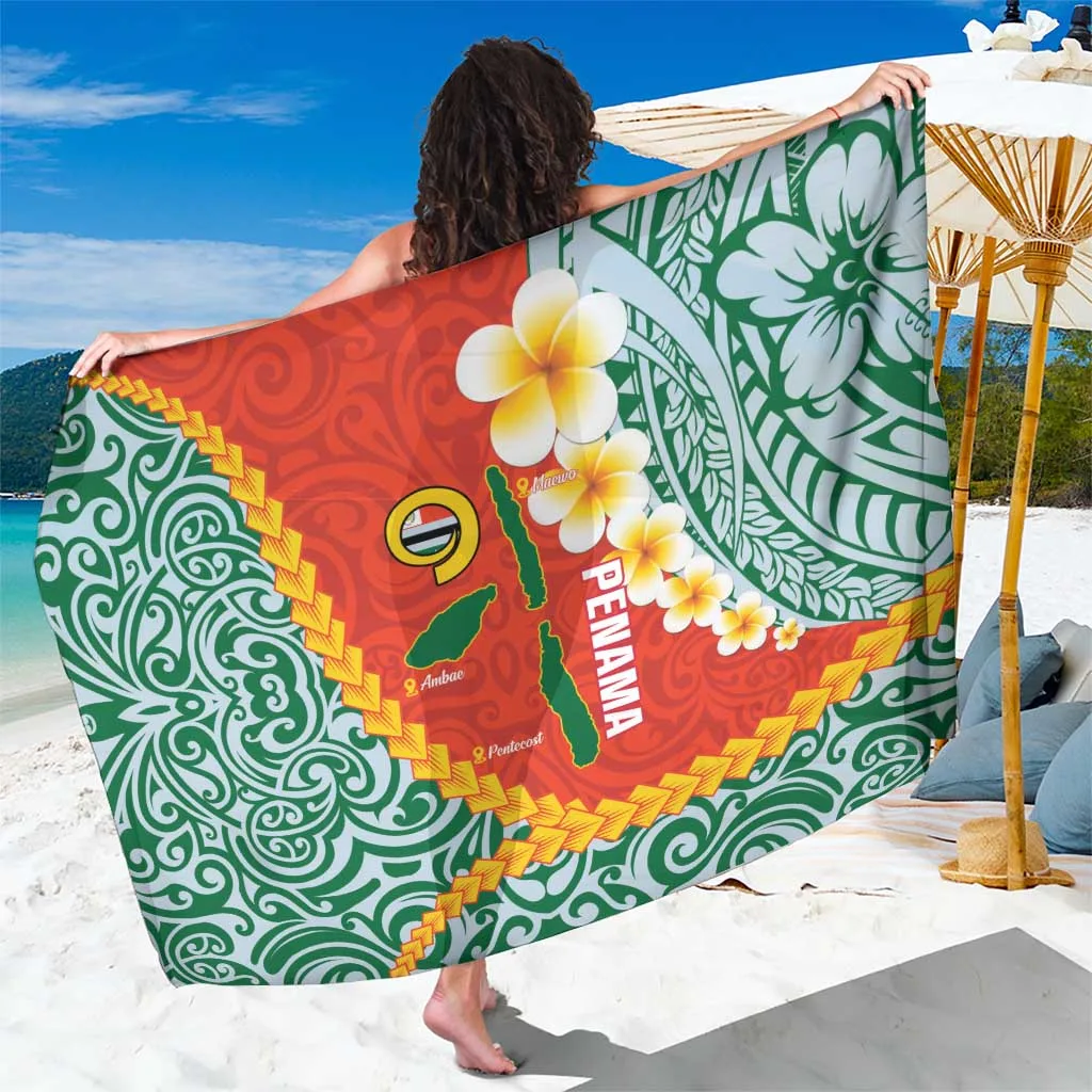 Blue Plumeria Vanuatu Map Flag Print Sarong South Pacific Island Beach Wrap Wholesale Pareo - main view