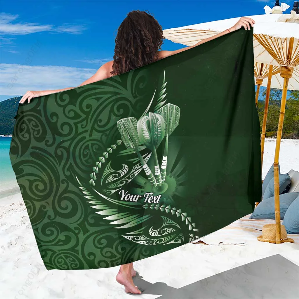 All Green New Zealand Fern Maori Tribal Print Sarong Beach Wrap Pareo South Pacific Holiday Cover Up OEM - main view