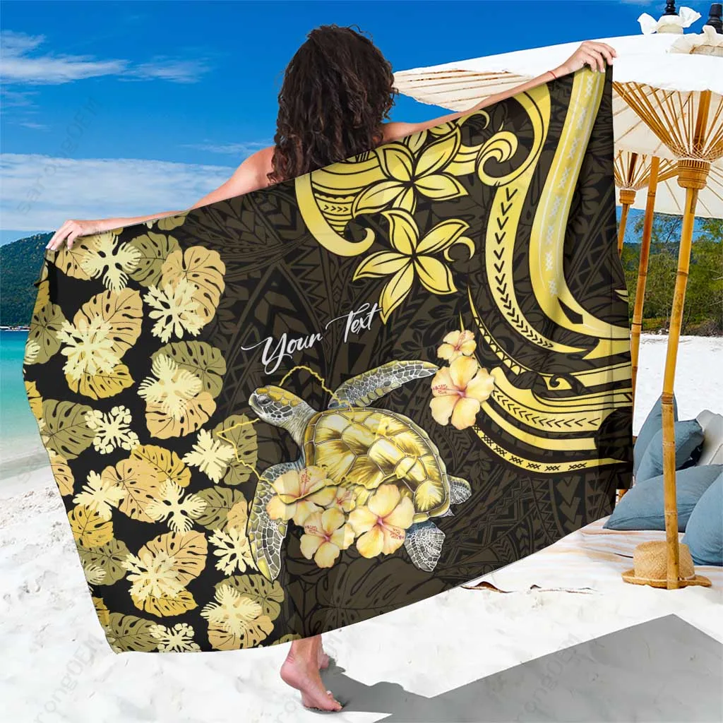 Hawaii Sea Turtle Ilima Flower Print Sarong Beach Wrap Polynesian Island Cover Up Wholesale Pareo - main view