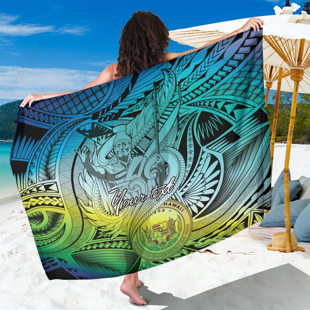 Deep Blue Tribal Turtle Hibiscus Print Sarong Hawaiian Tropical Beach Wrap Wholesale Pareo