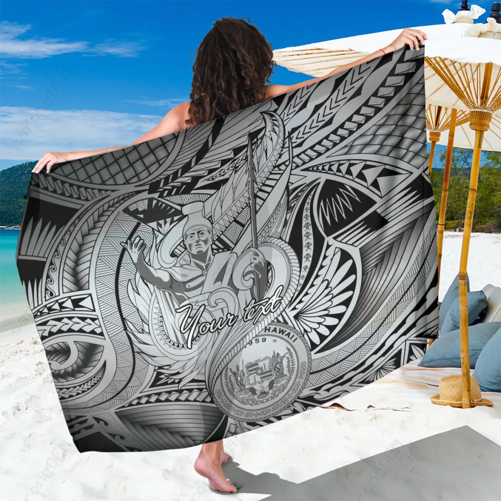 Grey Polynesian Tiki Print Sarong Beach Wrap Summer Island Cover Up Wholesale Pareo