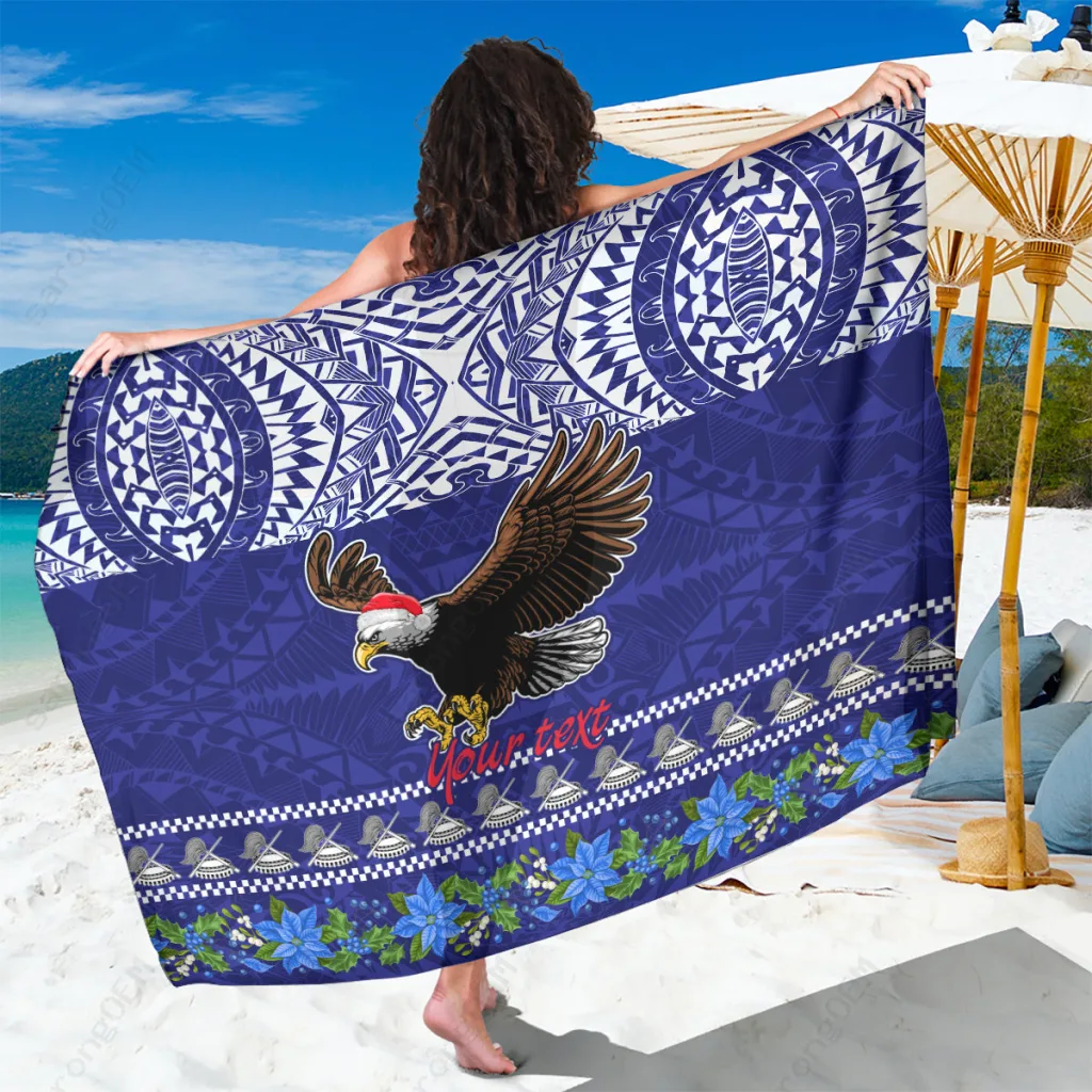 Red Tribal Polynesian Christmas Sarong Manuia Le Kerisimasi American Samoa Beach Wrap Wholesale Pareo - main view