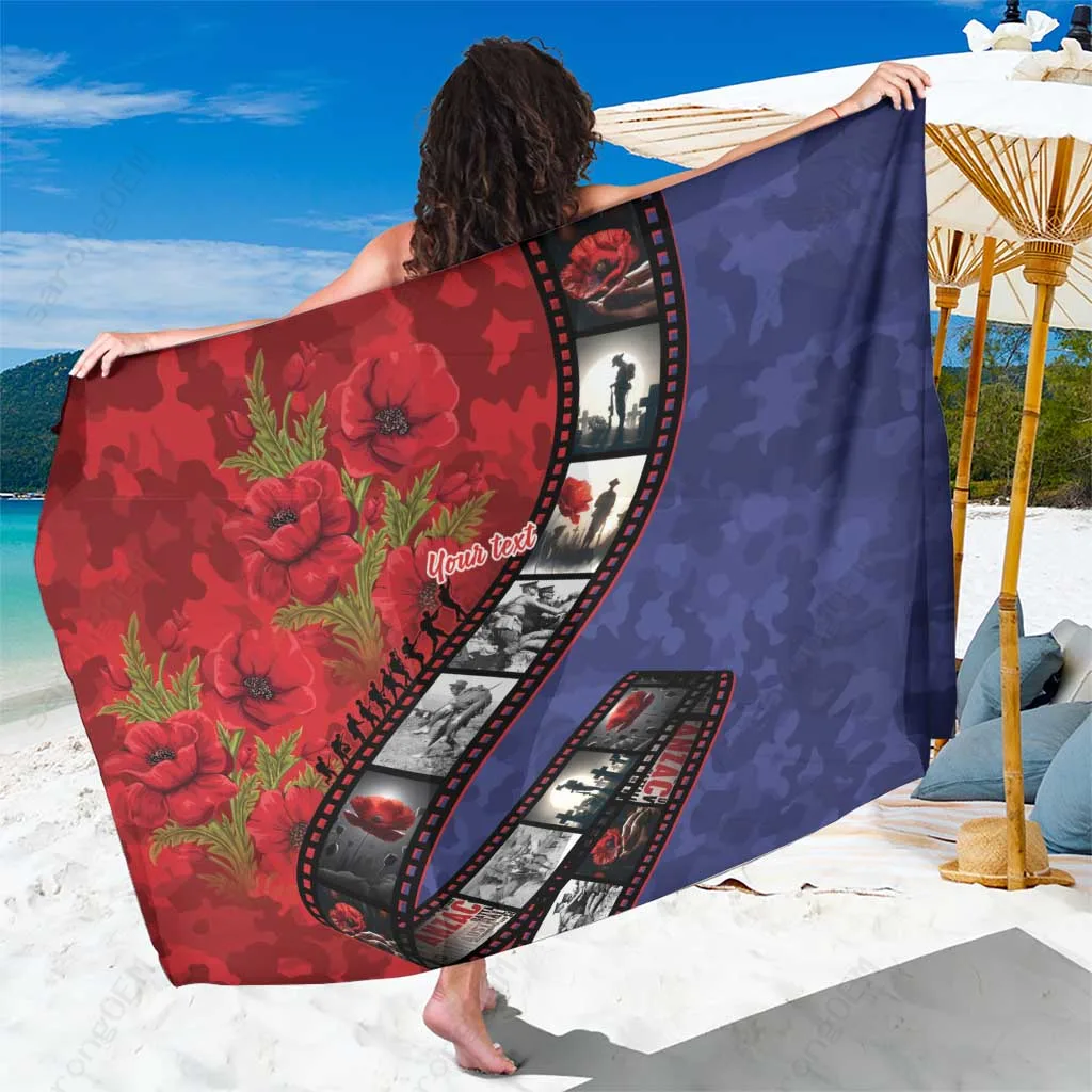 Army Green Anzac Spirit 1915-2026 Filmstrip Tribute Sarong Beach Wrap Lest We Forget 25 April Custom OEM Pareo - main view