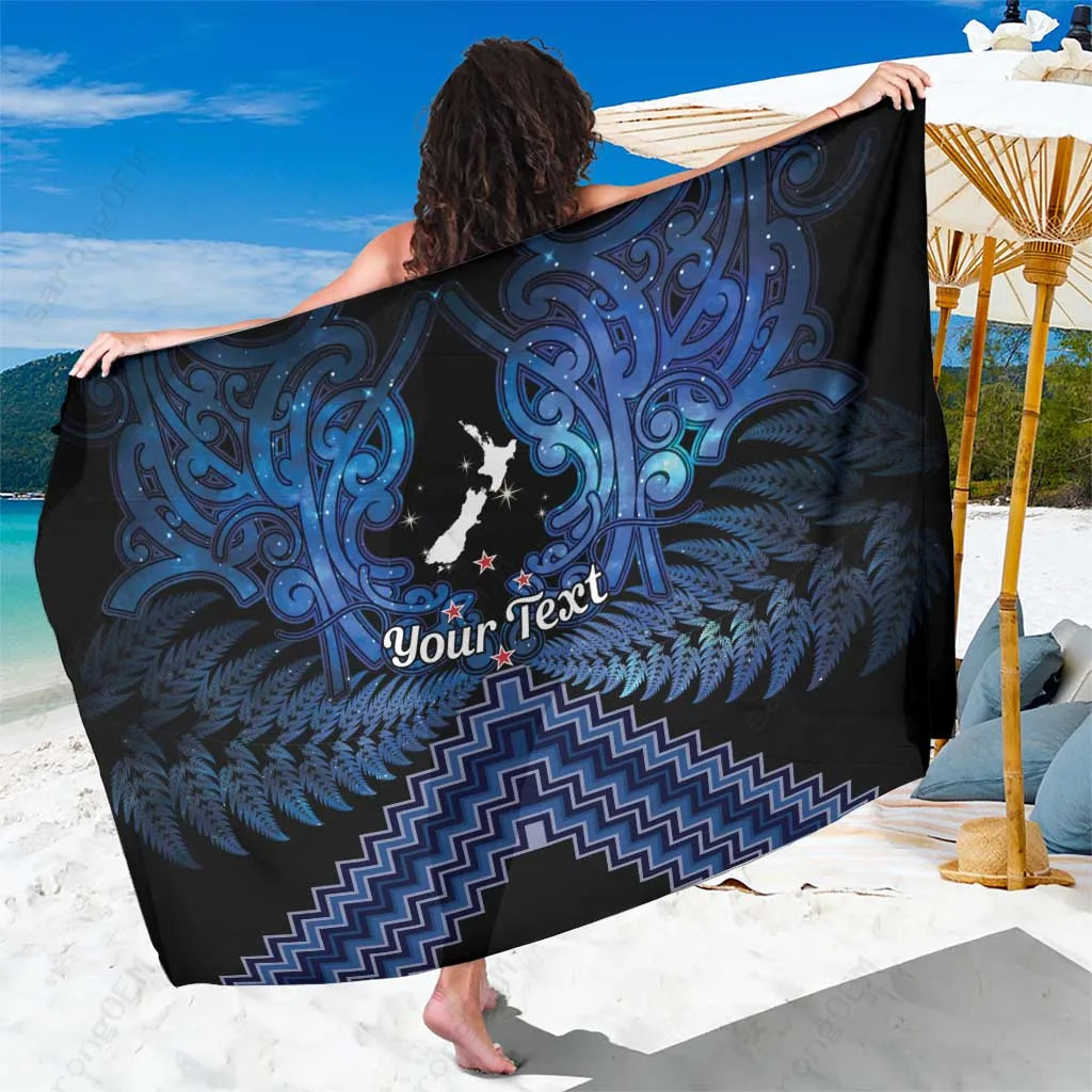 Blue Fern Maori Poutama Print Sarong Polynesian Beach Wrap Resort Cover Up Wholesale Pareo - main view