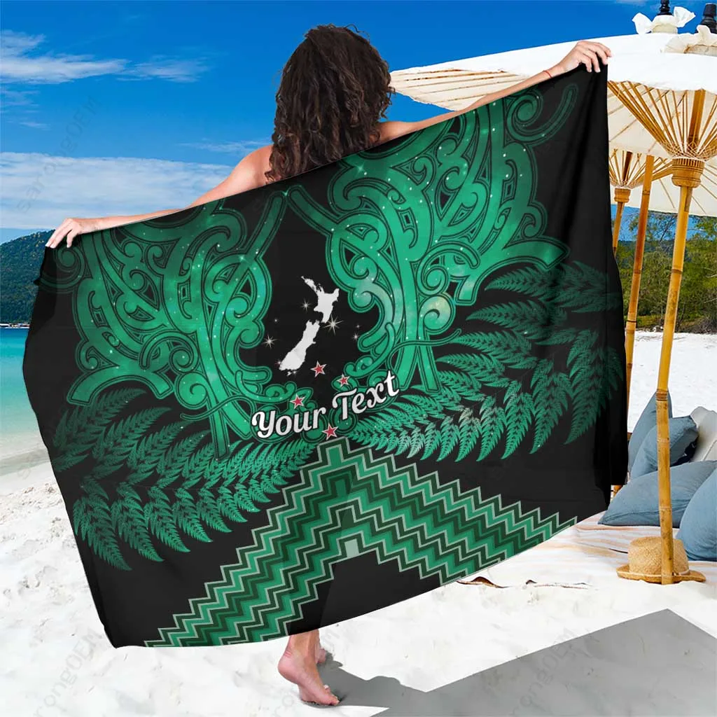 Green Fern Maori Poutama Geometric Print Sarong South Pacific Cultural Beach Wrap Wholesale Pareo - related