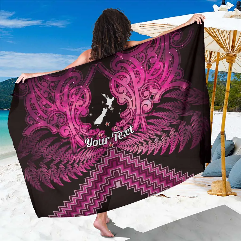 Pink Fern Maori Poutama Print Sarong Polynesian Beach Wrap Wholesale Custom Pareo - main view