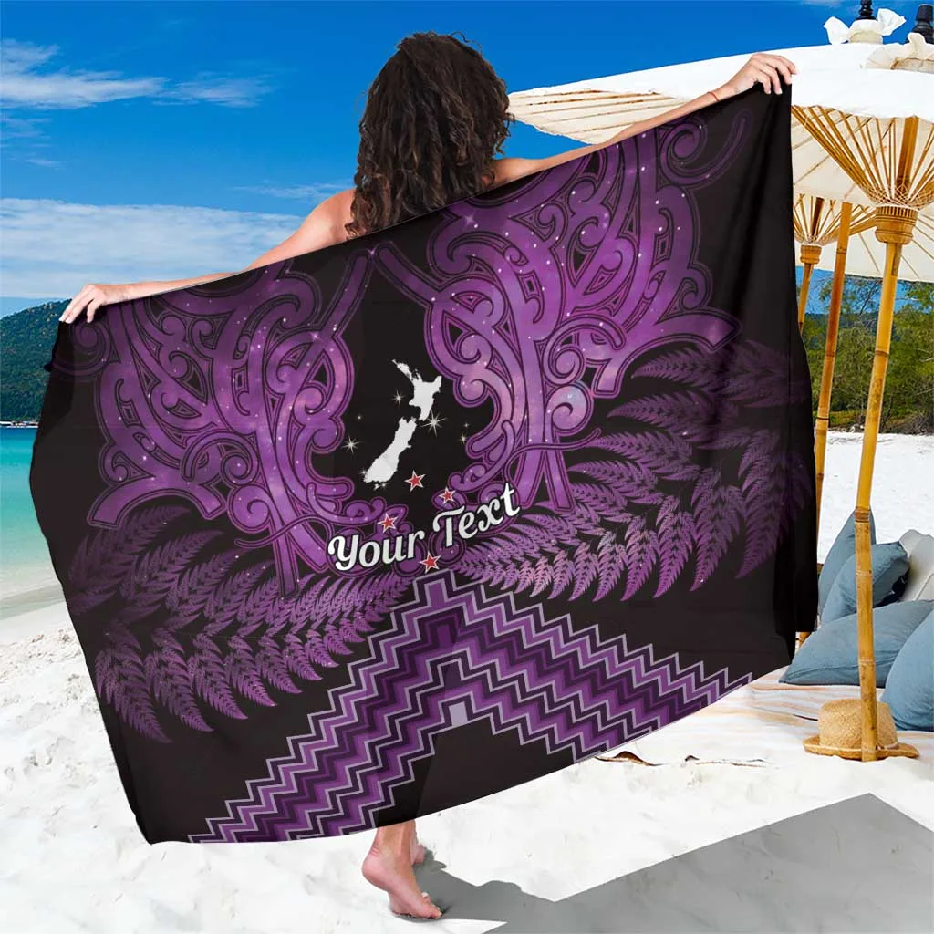 Purple Fern Maori Poutama Print Sarong Polynesian Aotearoa Beach Wrap Wholesale Pareo - main view