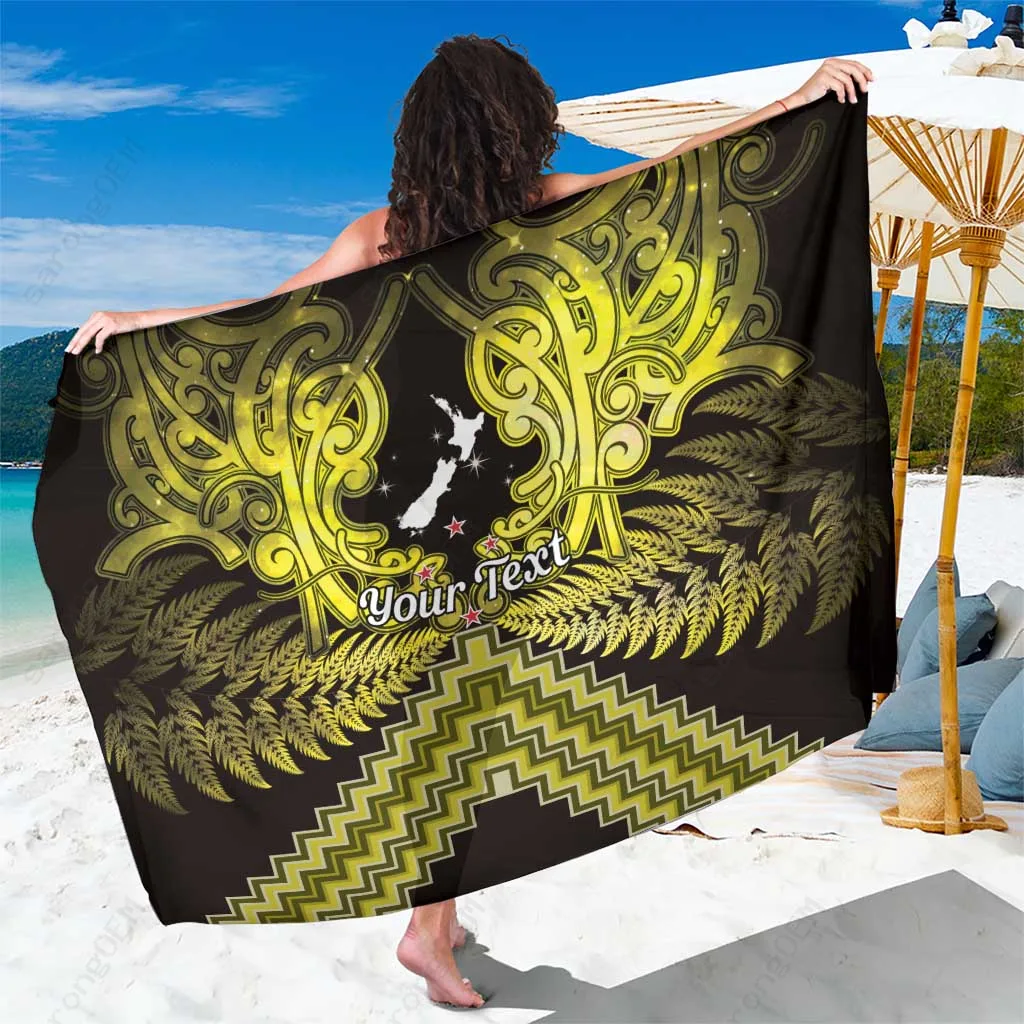Yellow Matariki Silver Fern Maori Poutama Print Sarong Beach Wrap Polynesian Resort Cover Up Wholesale Pareo - related