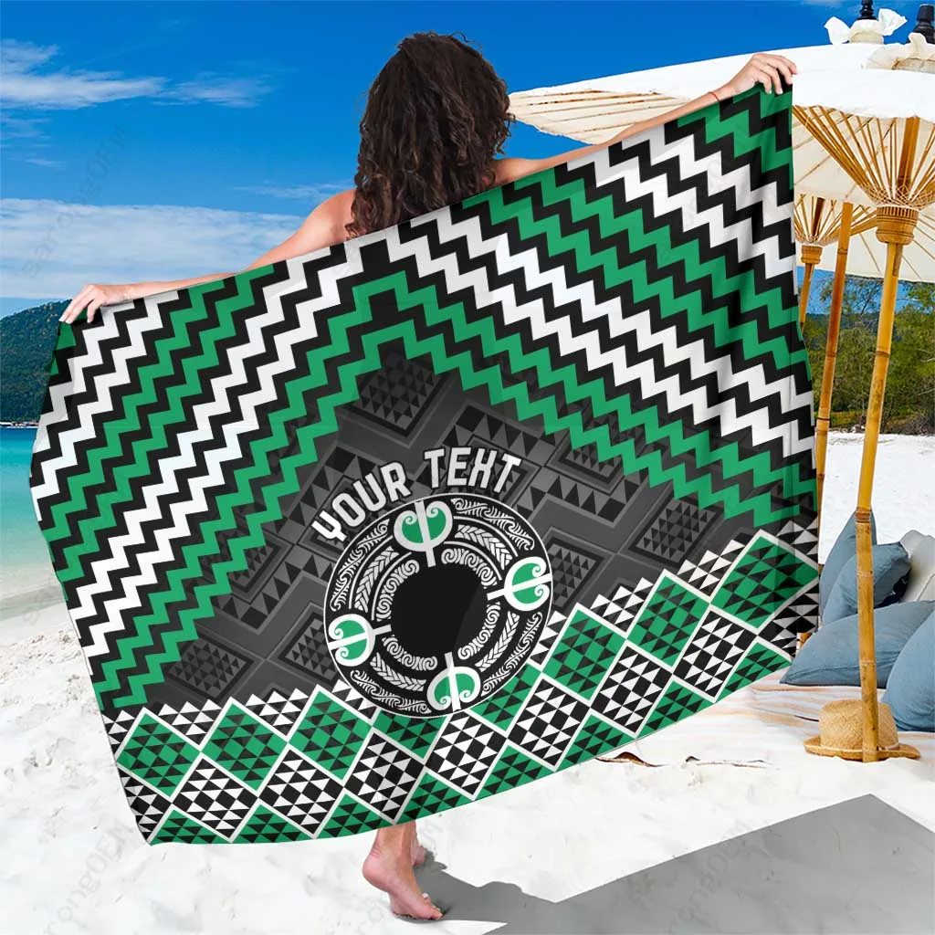 Green Niho Taniwha Motif Polynesian Print Sarong Beach Wrap Resort Wholesale Pareo - main view