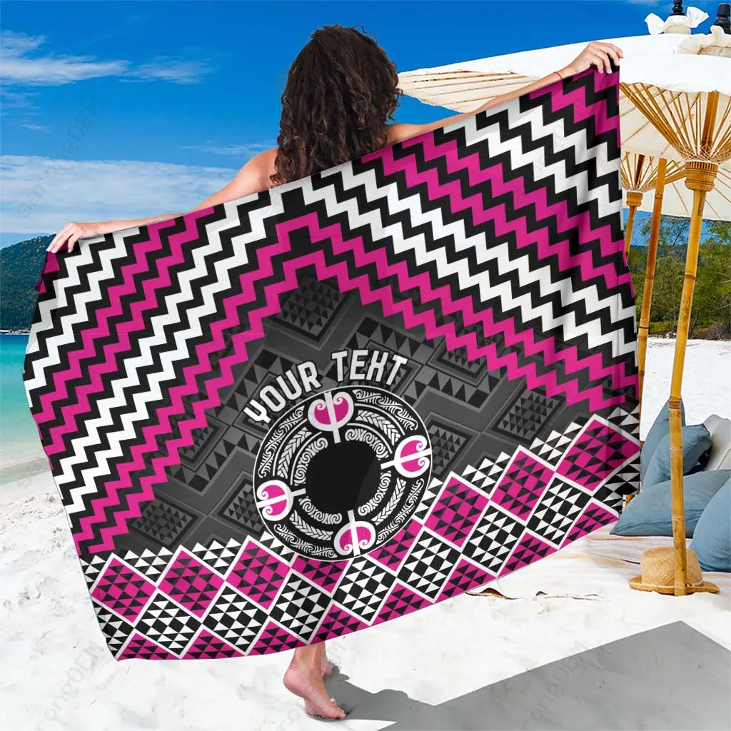 Pink Personalized Aotearoa Niho Taniwha Motif Print Sarong Polynesian Beach Wrap for Resort Hotel Wholesale Pareo - main view