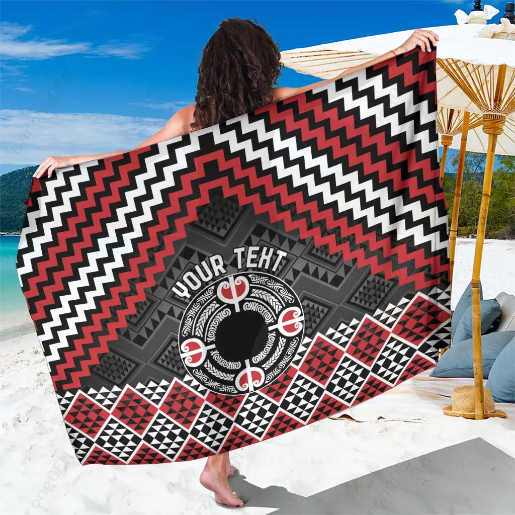Red Niho Taniwha Motif Print Sarong Polynesian Beach Wrap Wholesale Pareo - main view