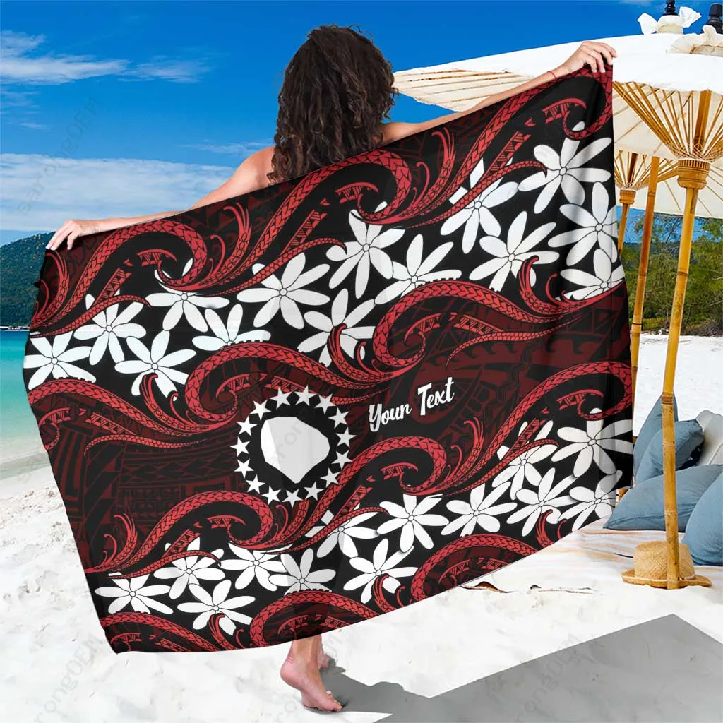 Blue Polynesian Waves Tattoo Tiare Maori Print Sarong Beach Wrap Pareo for Island Resort Wholesale - main view