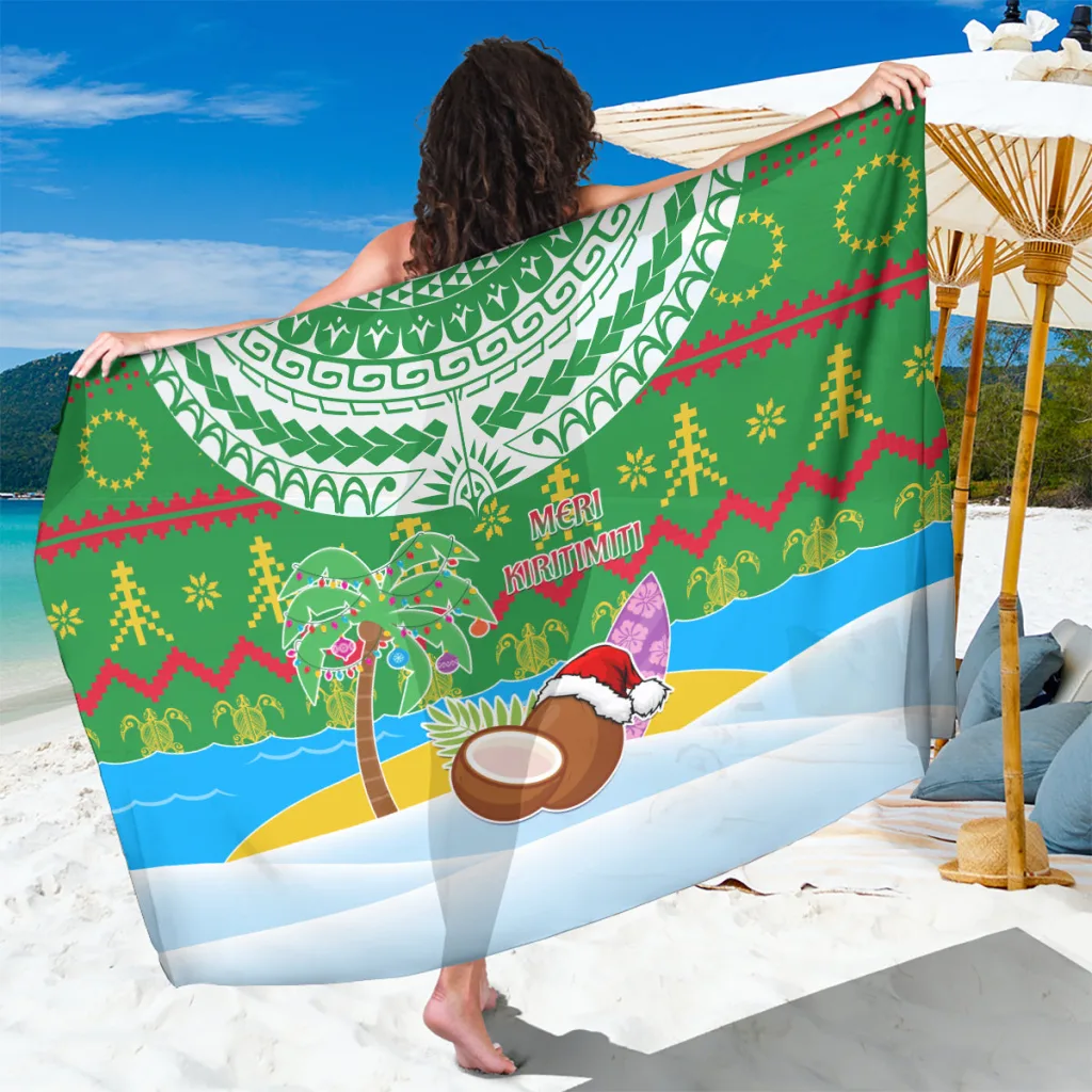 Red Coconut Santa Christmas Tropical Print Sarong Polynesian Style Beach Wrap Pareo Wholesale - main view