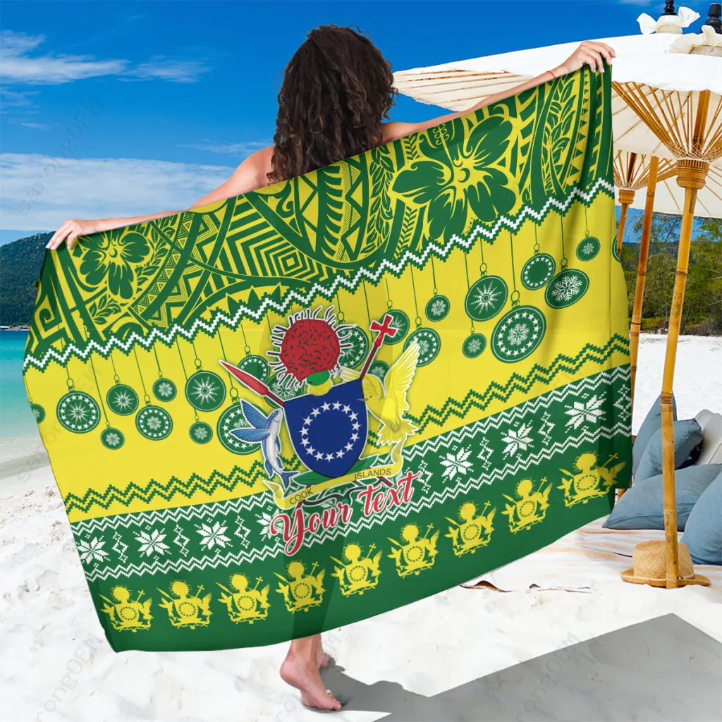 Christmas Red Green Tropical Print Sarong Beach Wrap Polynesian Style Holiday Cover Up Wholesale Pareo - main view