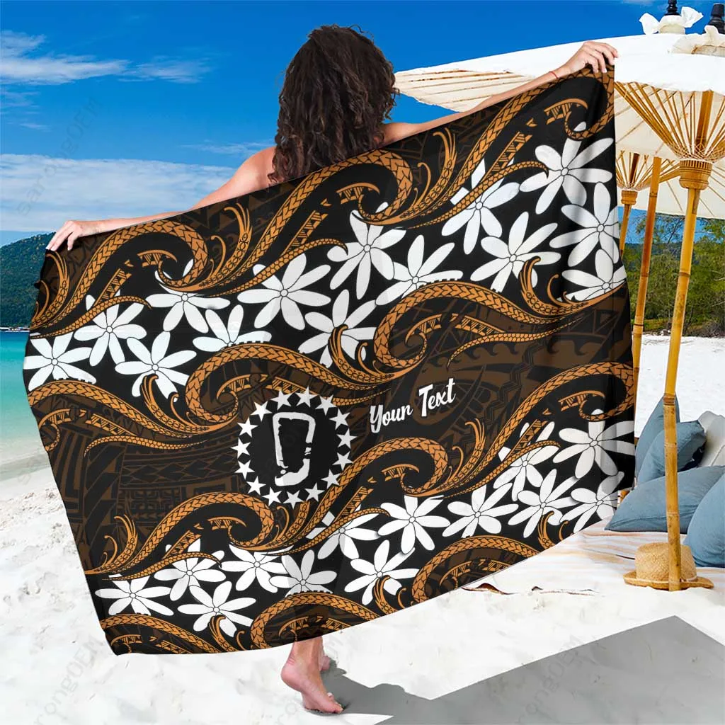 Light Blue Polynesian Wave Tattoo Sarong Beach Wrap Pareo Tropical Island Cover Up Wholesale - main view
