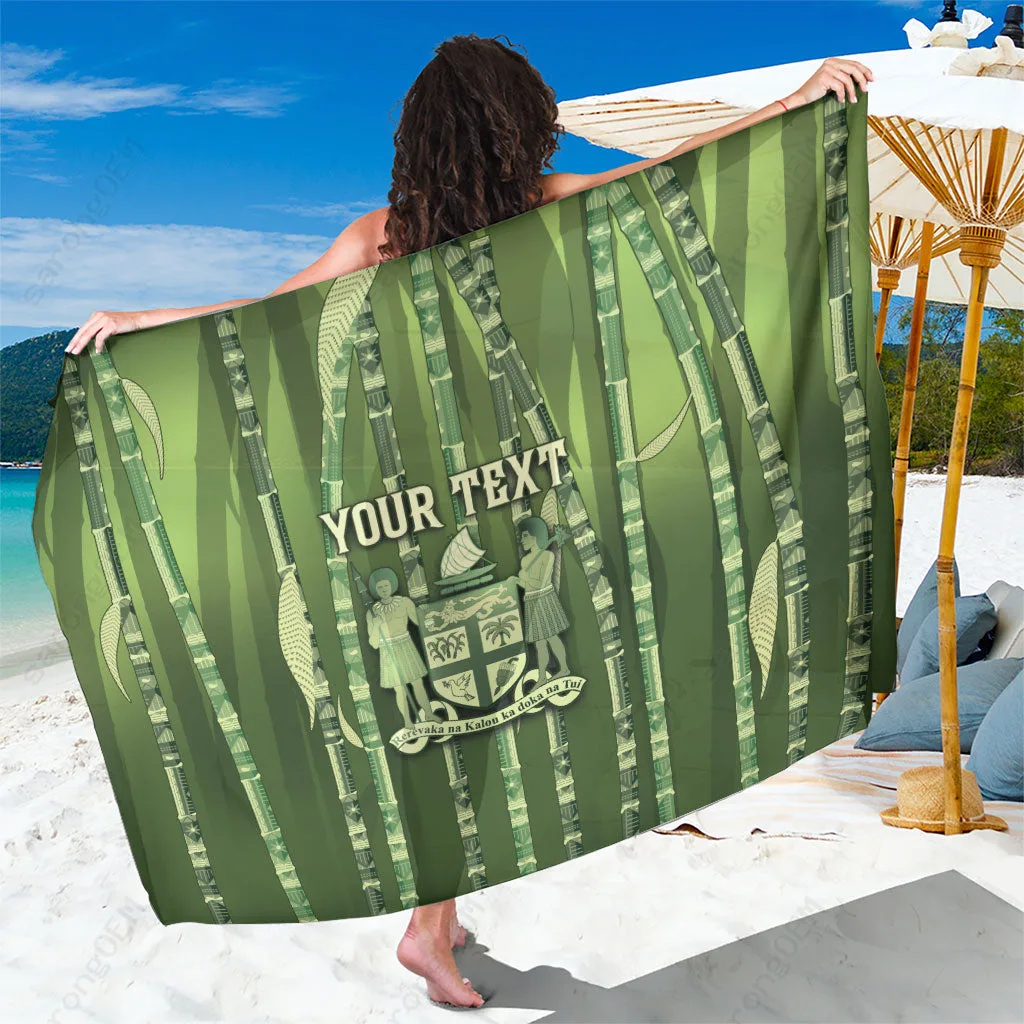 Green Tribal Sugarcane Masi Sarong Fiji Tapa Pattern Beach Wrap Pareo Tropical Resort Cover Up Wholesale - main view