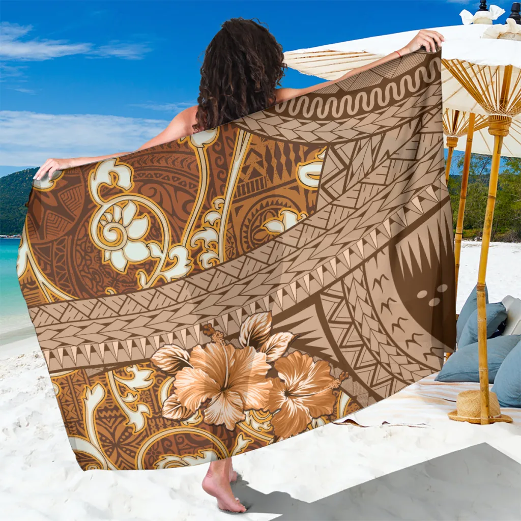 Cream White Fiji Masi Tapa Vintage Floral Hibiscus Print Sarong Beach Wrap Wholesale Pareo - main view