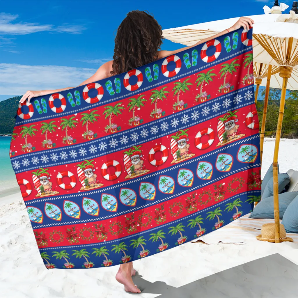 Red Green Christmas Print Sarong Tropical Island Beach Wrap Wholesale Pareo - main view