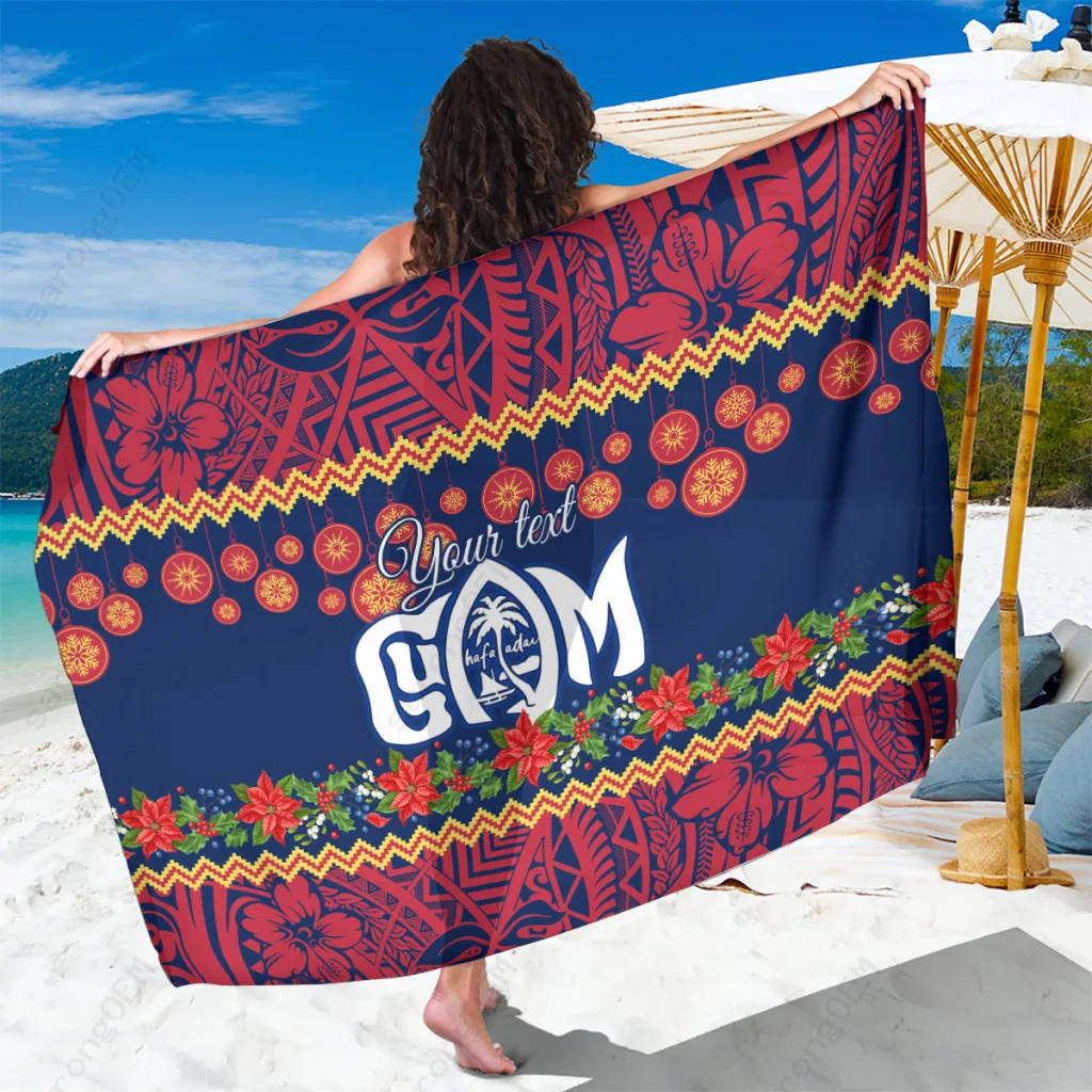 Multicolor Polynesian Christmas Turtle Hibiscus Print Sarong Beach Wrap Tropical Island Holiday Pareo Wholesale - main view