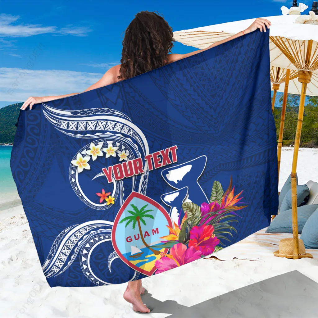 Beige Guam Liberation Latte Stone Tribal Jungle Flower Print Sarong South Pacific Beach Wrap Pareo Wholesale - main view