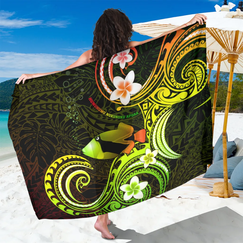 White Hawaii Plumeria Humuhumu Triggerfish Tropical Print Sarong Beach Wrap Wholesale Pareo - related