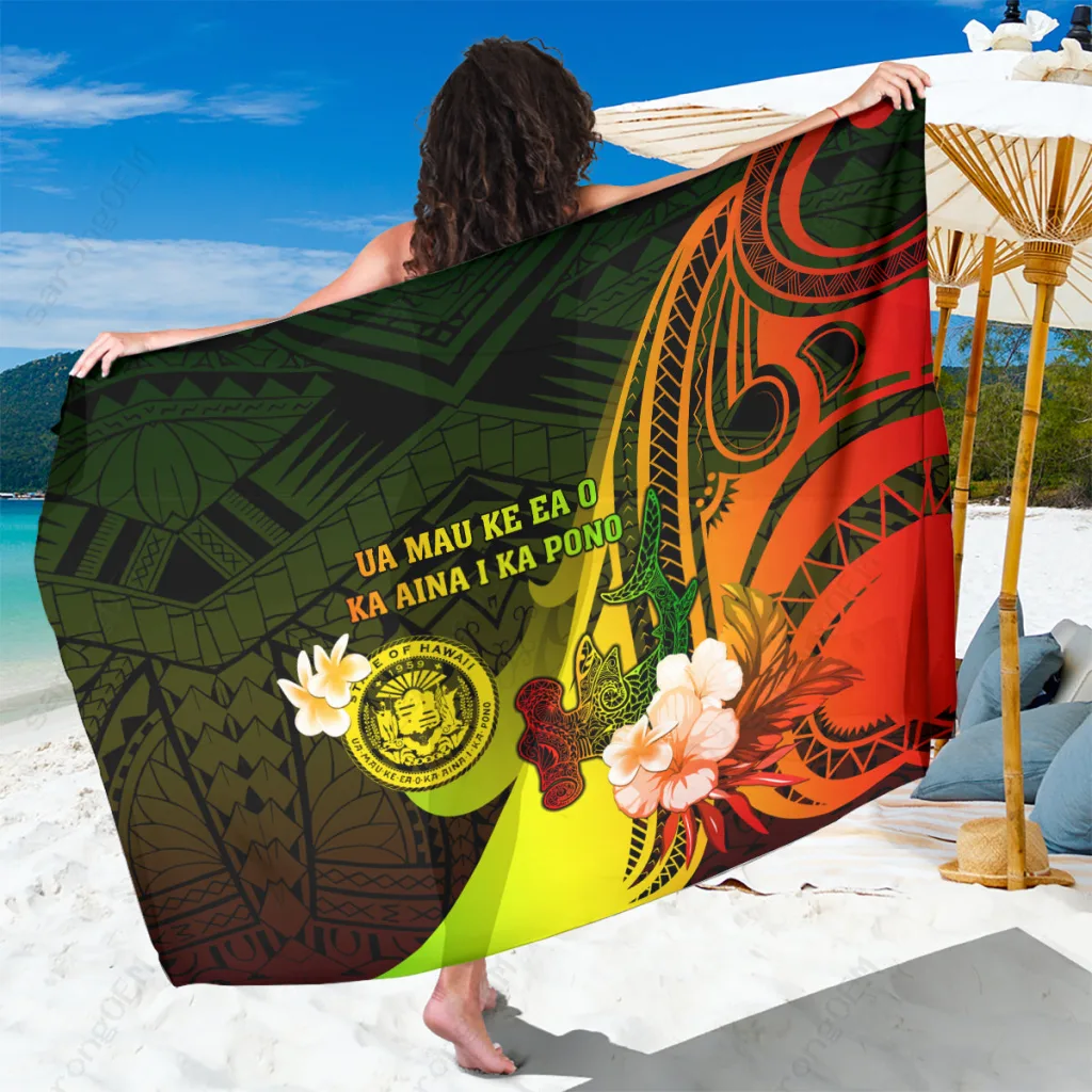 Hawaii Tribal Hammerhead Shark Print Sarong Beach Wrap Polynesian Island Cover Up Wholesale Pareo - main view