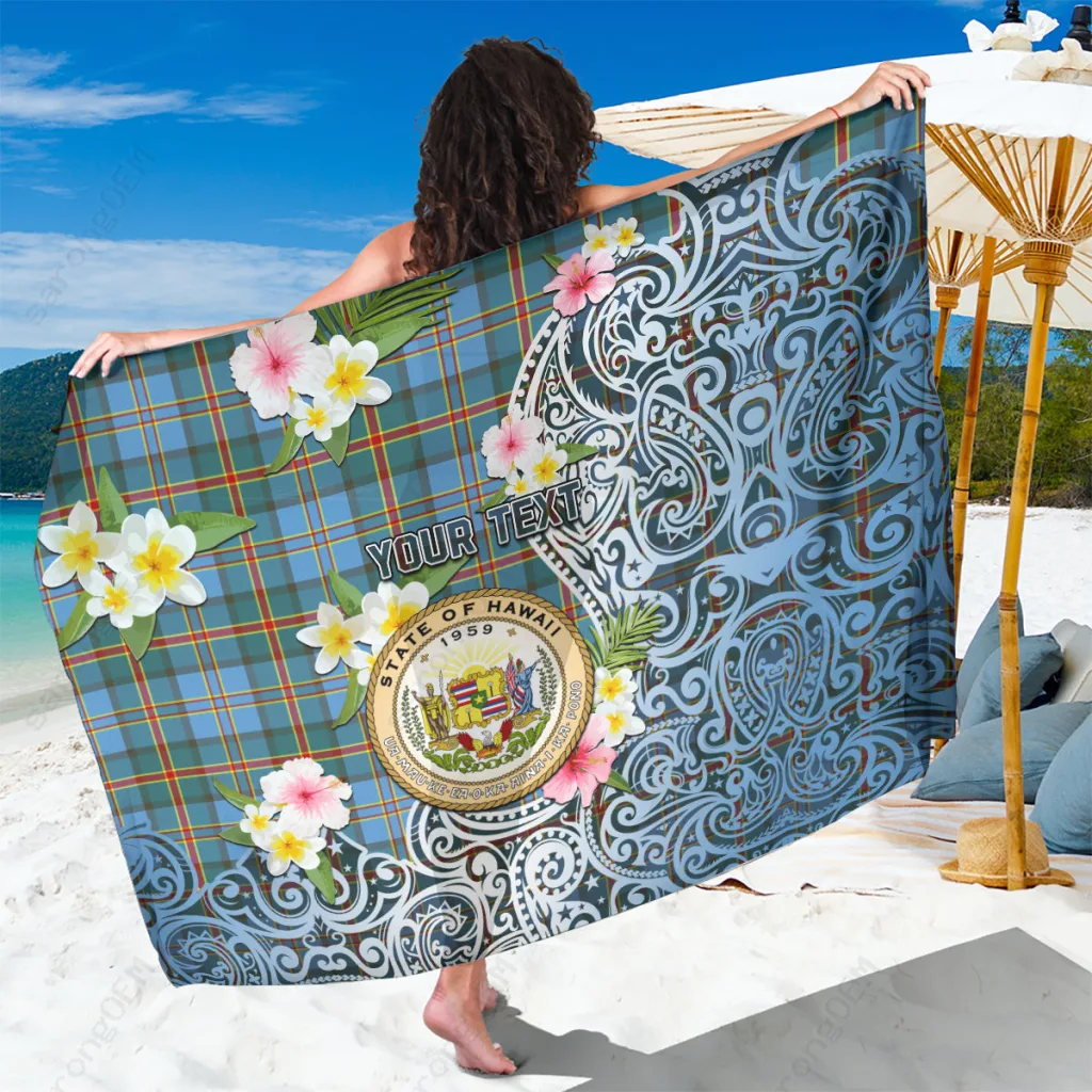 Colorful Hawaii State Sarong Tropical Flowers with Tartan Pattern Beach Wrap Pareo Wholesale - main view