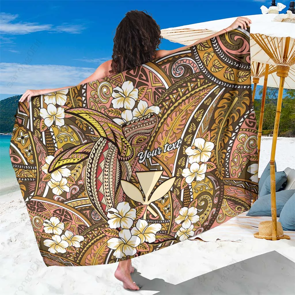Yellow Hawaii Tribal Humpback Whale Hibiscus Print Sarong Beach Wrap Polynesian Resort Cover Up Wholesale Pareo - main view