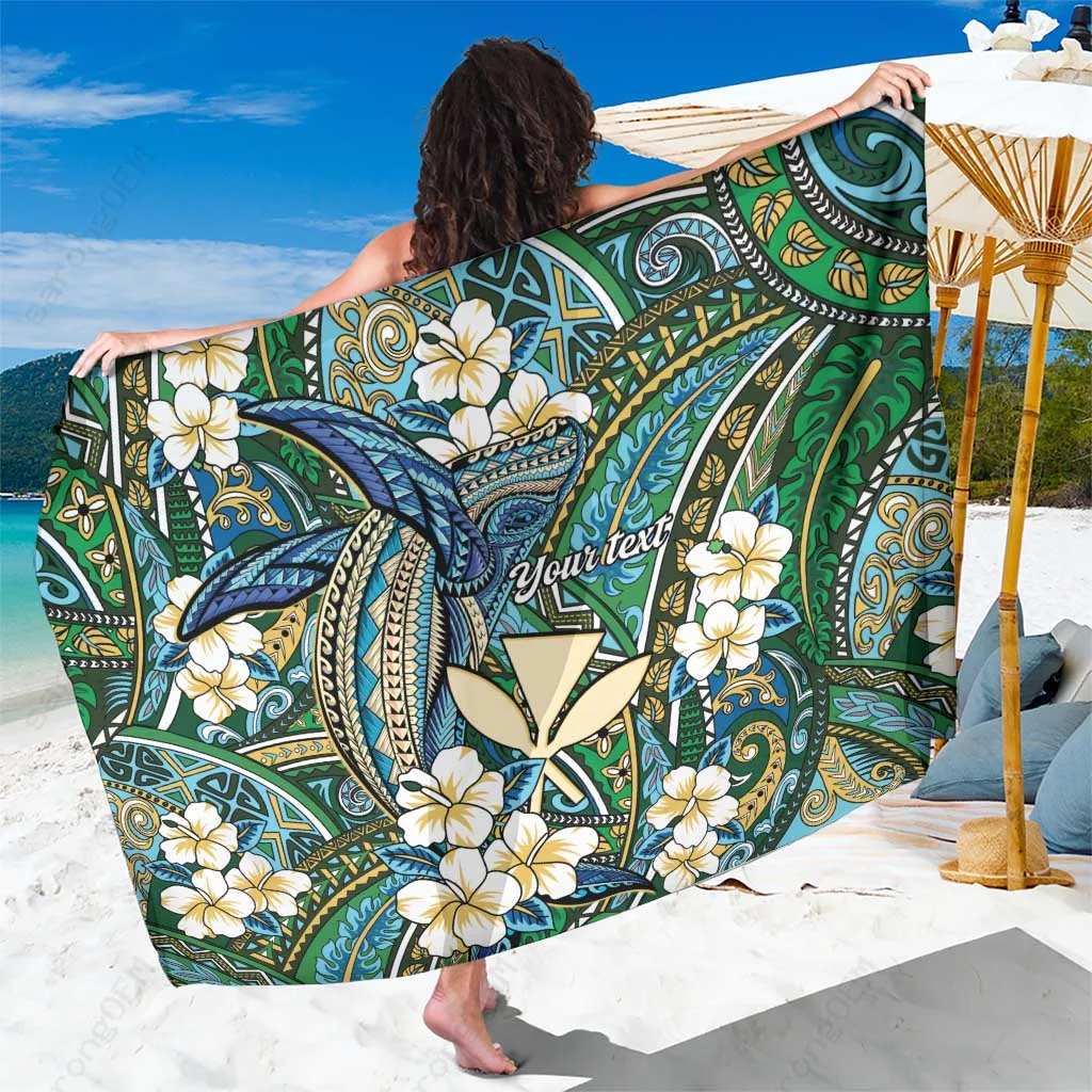 Navy Hawaii Tribal Humpback Whale Hibiscus Print Sarong Polynesian Beach Wrap Cover Up Wholesale Pareo - main view