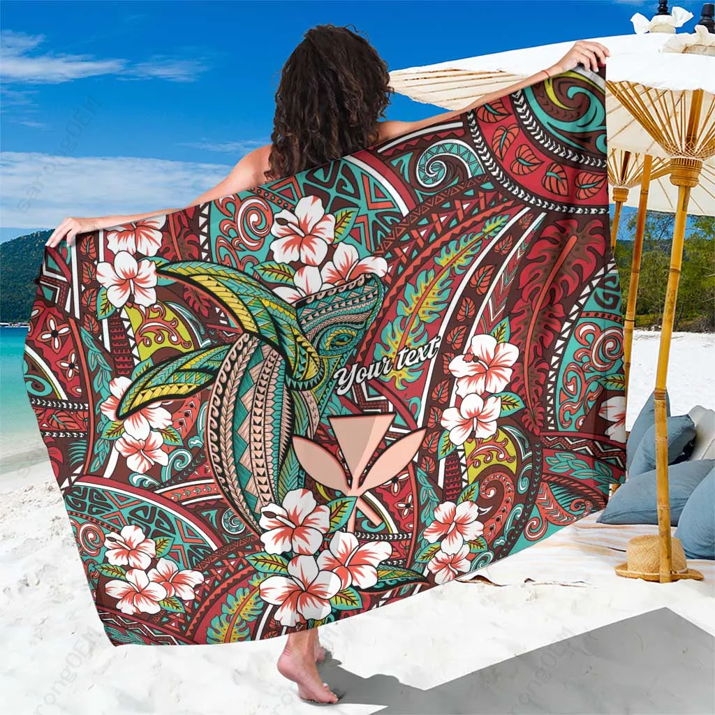 Purple Red Hawaii Tribal Humpback Whale Ulaula Hibiscus Seamless Print Sarong Beach Wrap for Resort Hotel Wholesale Pareo - main view