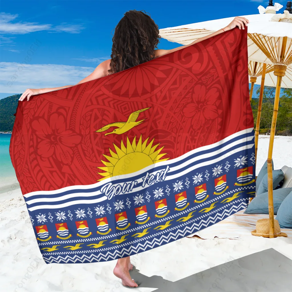 Navy Blue Polynesian Tribal Christmas Sarong Beach Wrap with Kiribati Tekeraoi Pattern Wholesale Pareo - main view