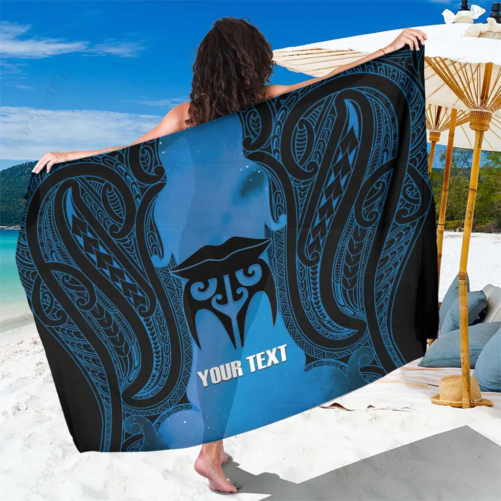 Blue Maori Chin Tattoo Sarong Polynesian Beach Wrap Custom Wholesale Lavalava - main view