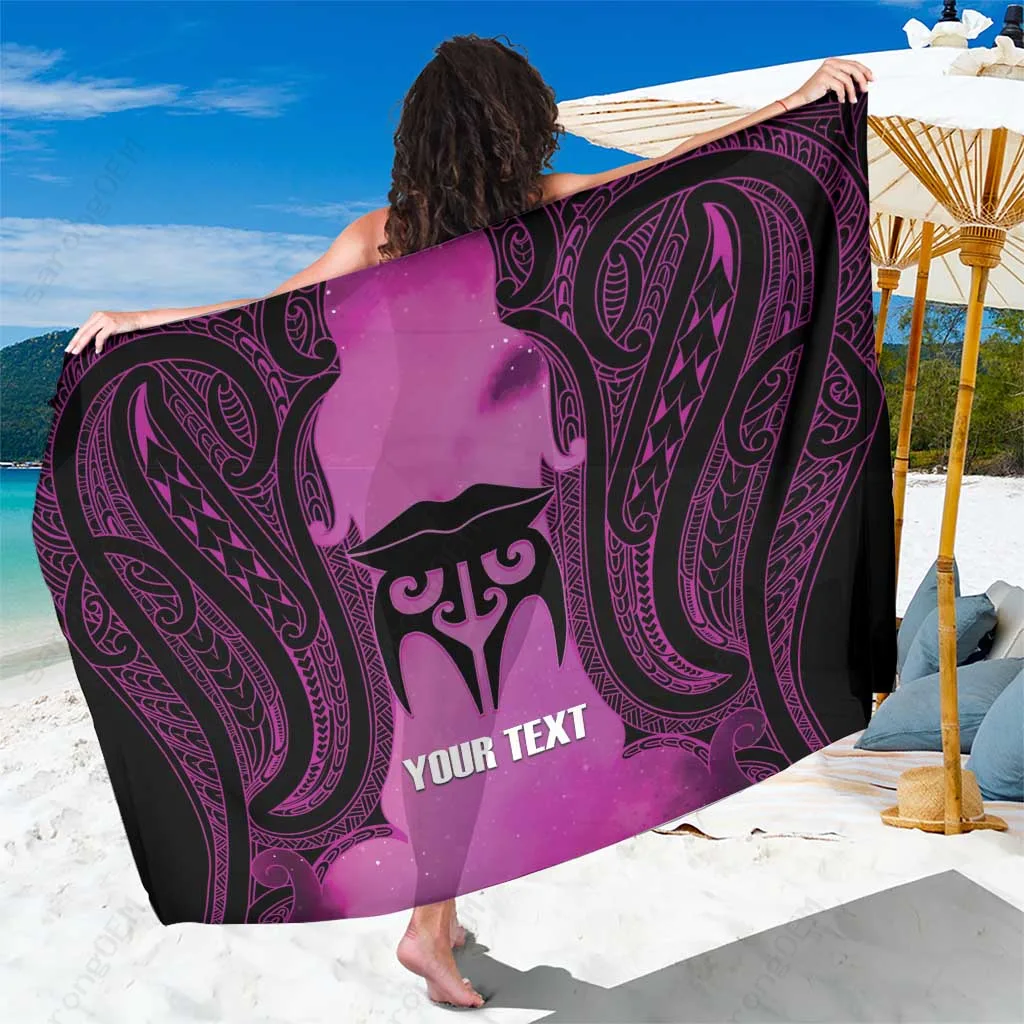 Pink Maori Moko Kauae Sarong New Zealand Chin Tattoo Print Beach Wrap Polynesian Island Cover Up Wholesale - main view