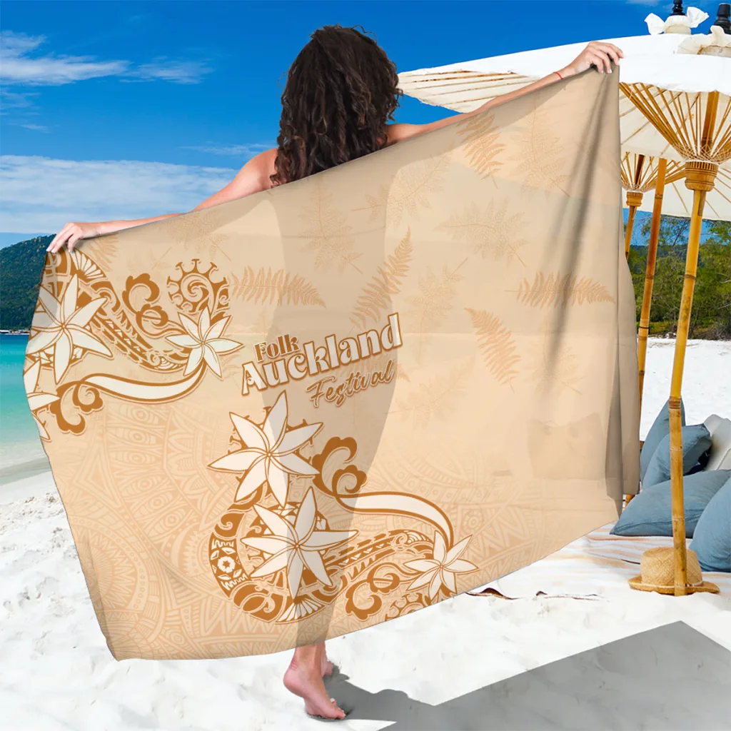 Beige Auckland Folk Festival Vintage Print Sarong South Pacific Island Beach Wrap Wholesale Pareo - main view