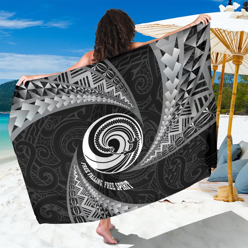 Black Maori Pattern Bungy Jumping Sarong Polynesian Beach Wrap Custom OEM Pareo Wholesale - main view
